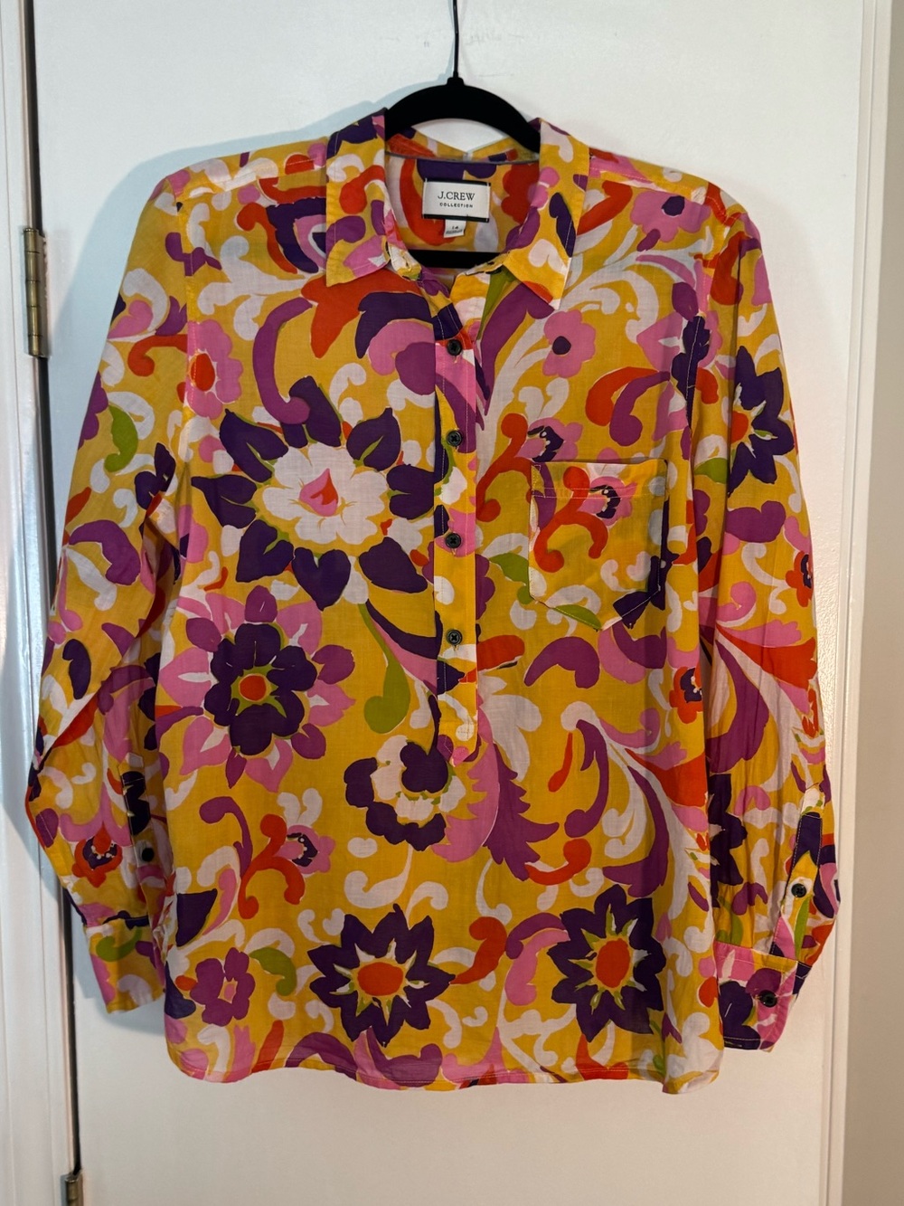 J. Crew Floral Button-Up Blouse 100% cotton thin light weight hippie boho beach